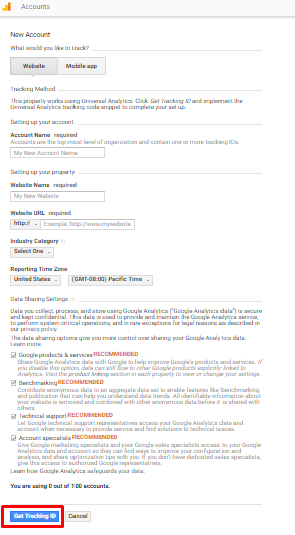 Click on get tracking id of google analytics