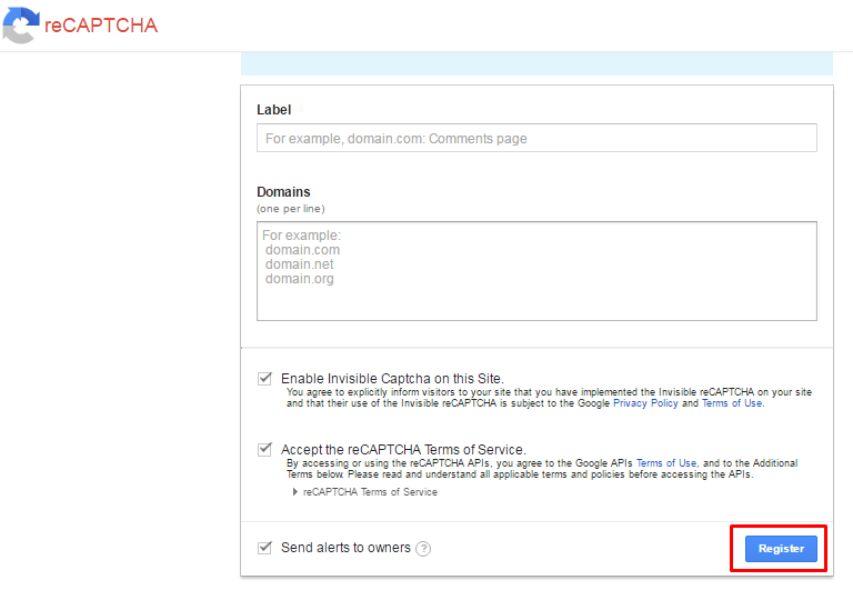 register google captcha account