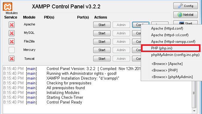 Xampp control panel start