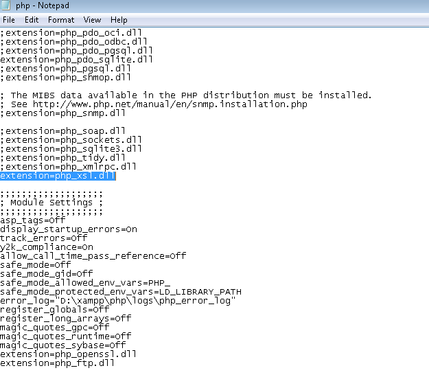 extension=php_xsl.dll