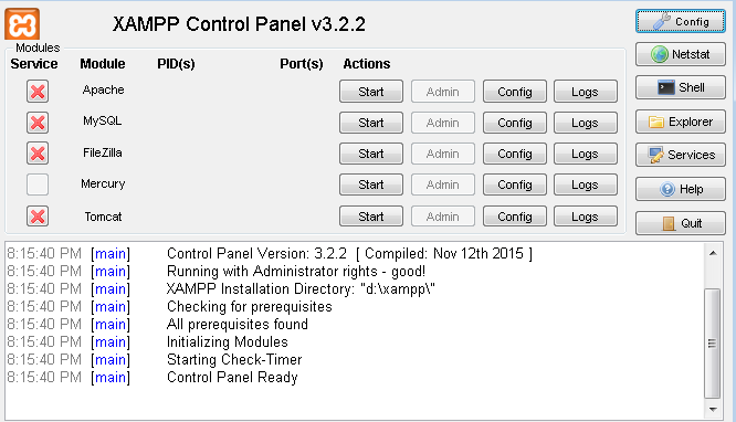 xampp control panel v3.2.1 php version