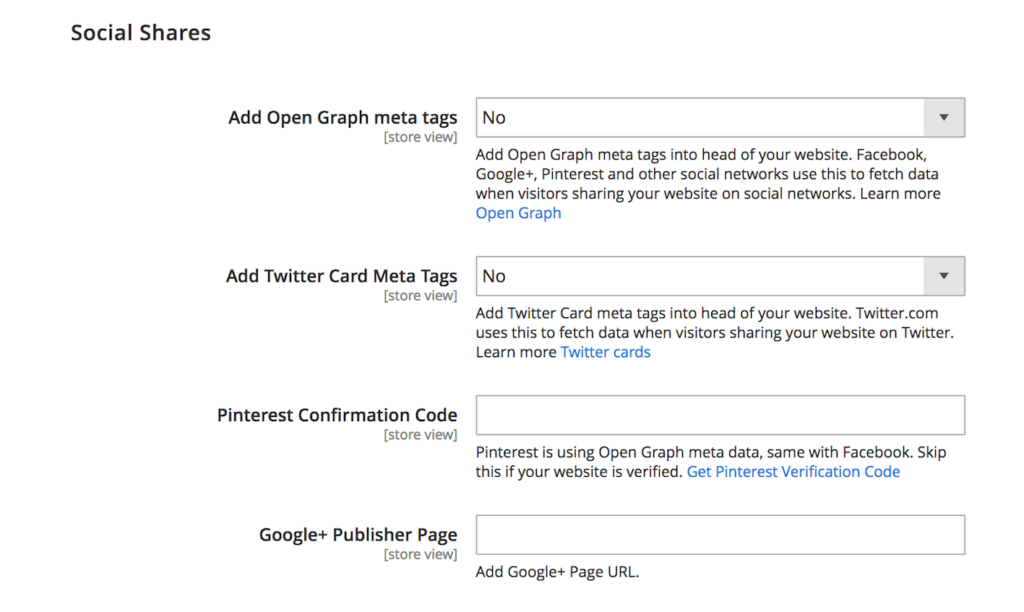 social shares configuration