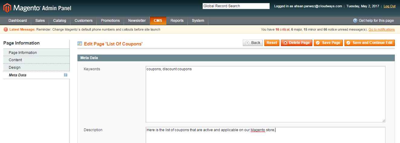 Meta Data Magento 1 Page