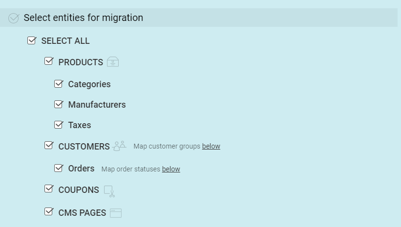select entities for migration