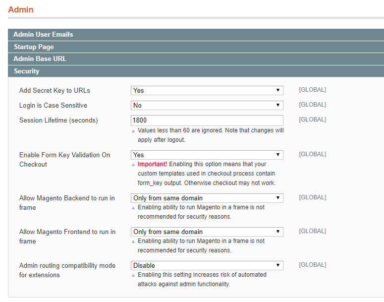 Configure proper admin settings