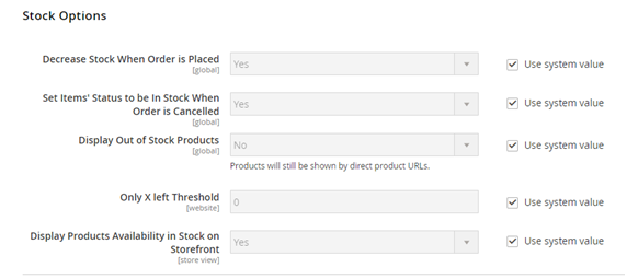 Stock option Magento 2