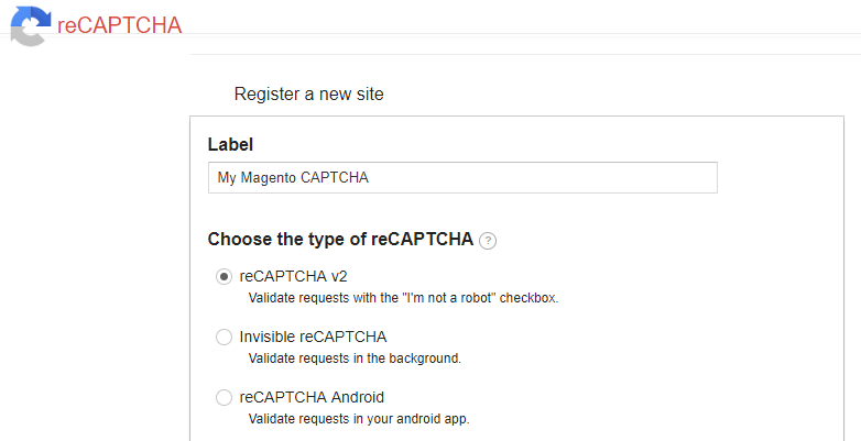 label for google recaptcha keys