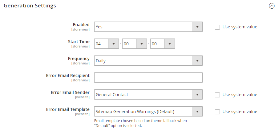 generation settings Magento 2 Sitemap