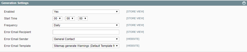 generation settings sitemap magento 1