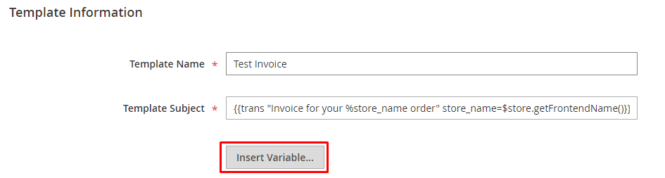 insert variable magento 2 email templates